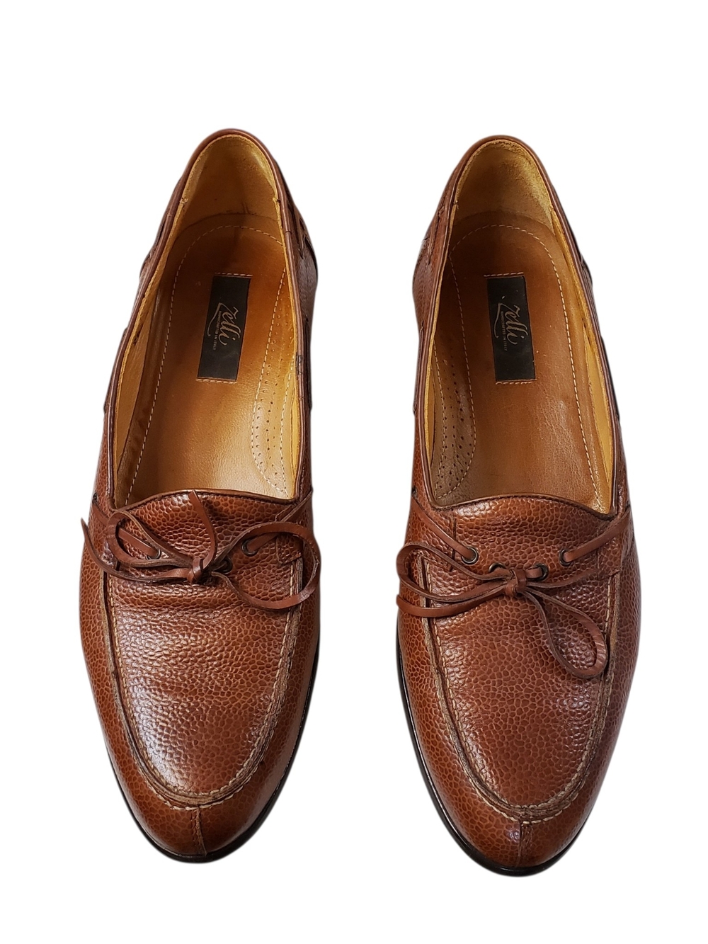 Zelli Men's Brown Leather Dress Loafers with Bow Size 13 M
